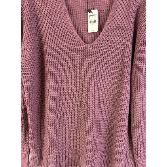 New Express Waffle Knit Thermal Boxy Sweater Mauve - Picture 3 of 7
